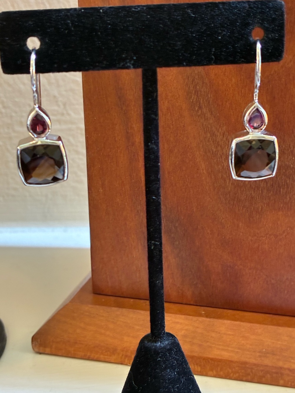 Sterling Silver Smoky Quartz and Pink Topaz Drop Earrings